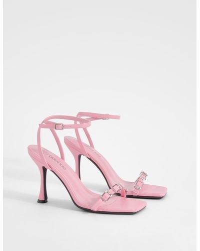 Boohoo Square Toe Mini Buckle Barely There - Pink