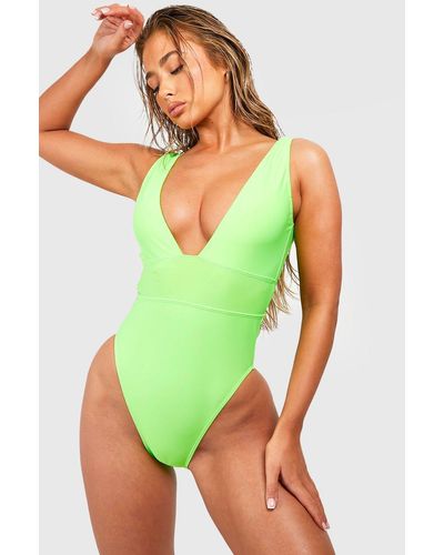 Boohoo Essentials Plunge Bathing Suit - Green