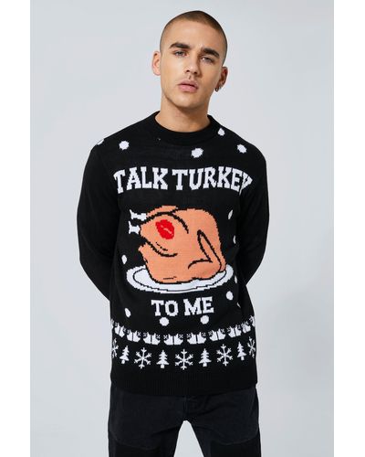 BoohooMAN Talk Turkey To Me Christmas Sweater - Black