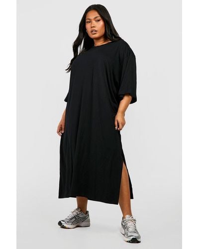 Boohoo Plus Jersey Knit Split Midi T-shirt Dress - Black