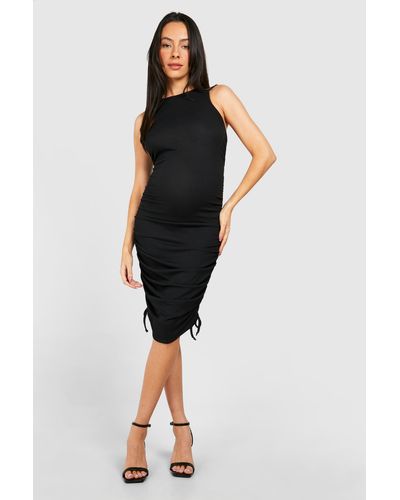Boohoo Maternity Ribbed Racer Neck Ruched Side Mini Dress - Black