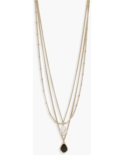 Boohoo Pearl And Enamel Pendant Layered Necklace - White