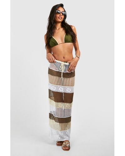 Boohoo Tall Stripe Crochet Beach Maxi Skirt - White
