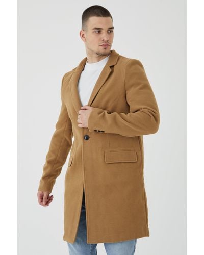 BoohooMAN Tall Notch Collar Smart Overcoat - Natural