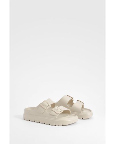 Boohoo Wide Fit Double Strap Buckle Sliders - Natural