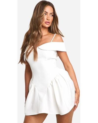 Boohoo Strappy Tailored Full Skirt Mini Dress - White