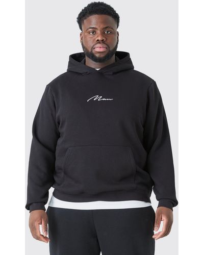 BoohooMAN Plus Man Signature Over The Head Hoodie In Black - Gray