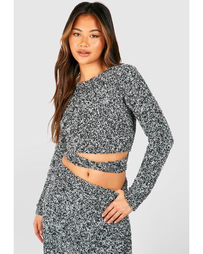 Boohoo Jersey De Punto Jaspeado Suave Con Atadura En La Espalda - Gris