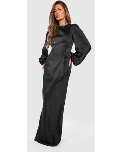 Boohoo Bridesmaid Satin Blouson Sleeve Maxi Dress - Black
