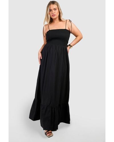 Boohoo Plus Woven Shirred Bust Bandeau Maxi Dress - Black