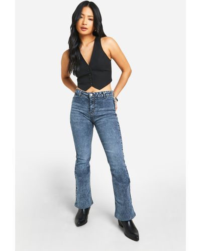 Boohoo Petite Butt Shaper High Rise Skinny Flared Jeans - Blue