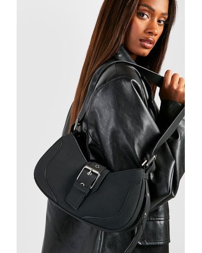 Boohoo Buckle Detail Shoulder Bag - Black