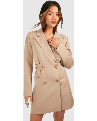 Boohoo Double Breasted Cinched Waist Blazer Dress - Natural