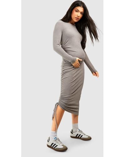 Boohoo Maternity Ruched Detail Midaxi Dress - Gray