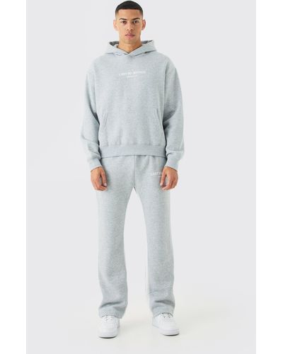 BoohooMAN Oversized Boxy Limited Hooded Tracksuit - Gray