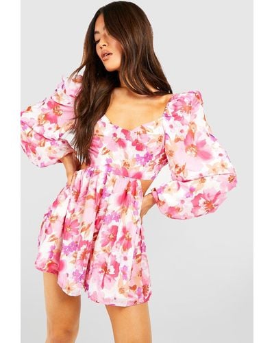 Boohoo Floral Cut Out Playsuit - Pink