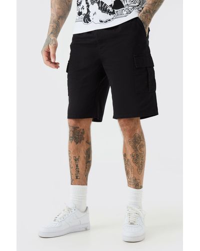 Boohoo Tall Elastic Waist Relaxed Fit Cargo Shorts In Black