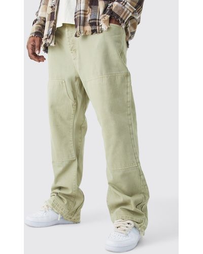 BoohooMAN Plus Slim Rigid Flare Gusset Detail Jeans - Green