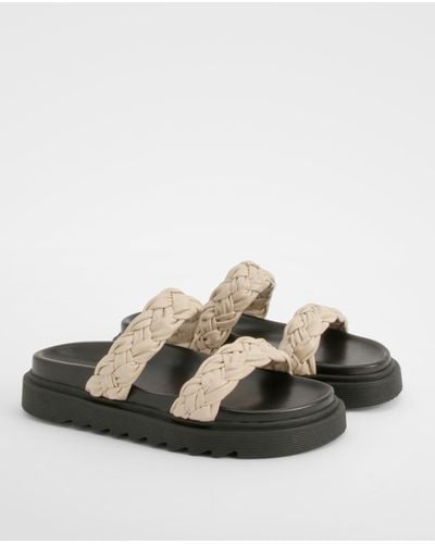 Boohoo Wide Fit Plait Detail Chunky Sliders - Natural