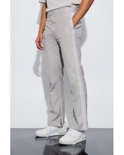Boohoo High Shine Trim Split Hem Suit Pants - Gray