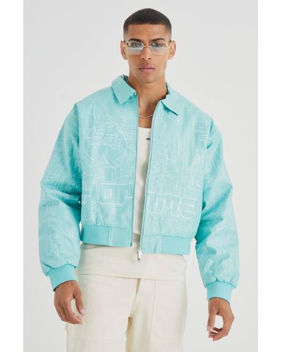 Boohoo Boxy Pu Embroidered Collared Bomber - Blue