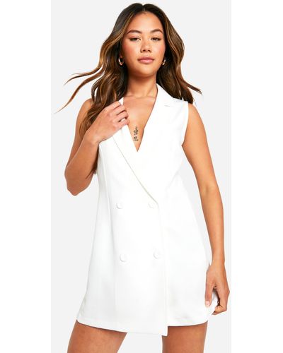 Boohoo Double Breasted Micro Mini Blazer Dress - White