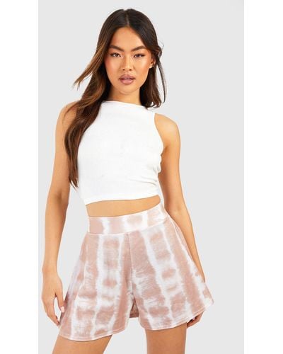 Boohoo Printed Jersey Knit Flowy Shorts - White
