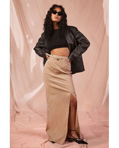 Boohoo Belted Seam Detail Maxi Skirt - Natural