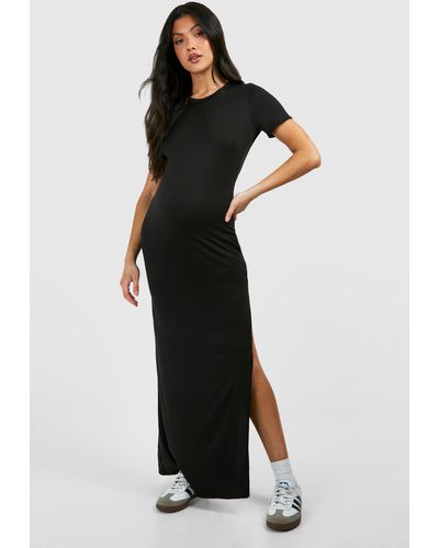 Boohoo Maternity Short Sleeve Split Hem Supersoft Maxi Dress - Black