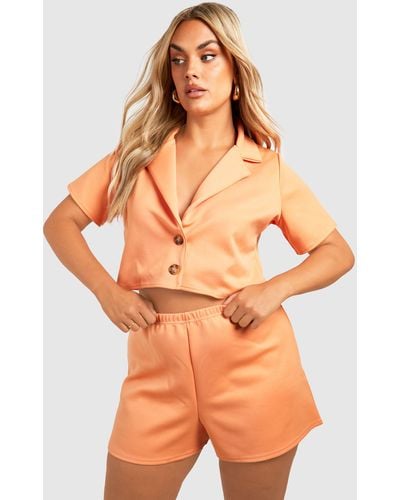Boohoo Plus Cropped Blazer And Short Co-ord Set - Orange