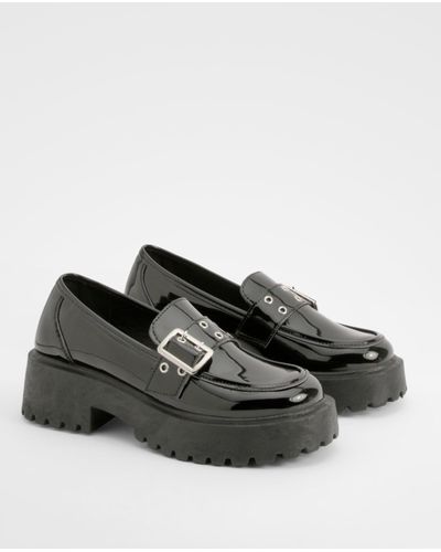 Boohoo Chunky Sole Patent Buckle Loafers - Negro