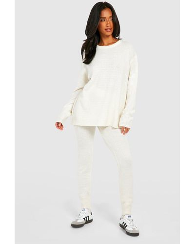 Boohoo Petite Knitted Legging Tracksuit - Natural
