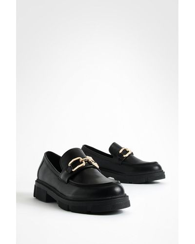 Boohoo Chunky Sole Square Trim Loafers - Black