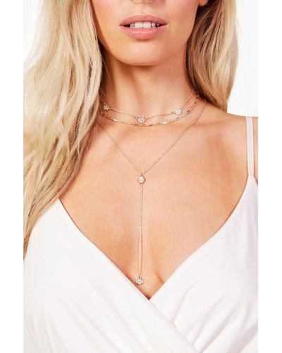 Boohoo Diamante Chain Choker & Plunge Necklace - Natural