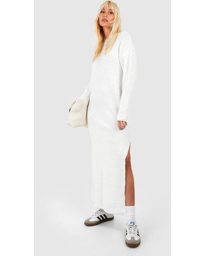Boohoo Soft Rib Knit Midaxi Sweater Dress - White