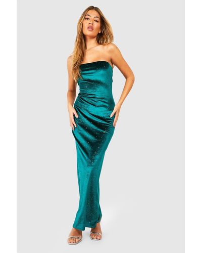 Boohoo Bandeau Glitter Velvet Midaxi Dress - Blue