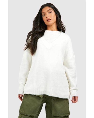 Boohoo Maternity Super Soft V Neck Sweater - White