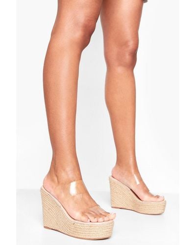 Boohoo Clear Double Strap Patent Wedge - Natural