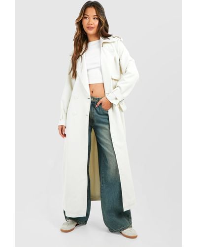 Boohoo Oversized Double Breast Trench Coat - Natural