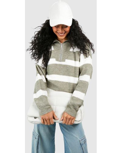 Boohoo Half Zip Funnel Neck Stripe Sweater - Gray