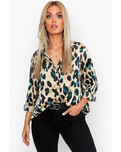 Boohoo Plus Satin Leopard Shirt - Black