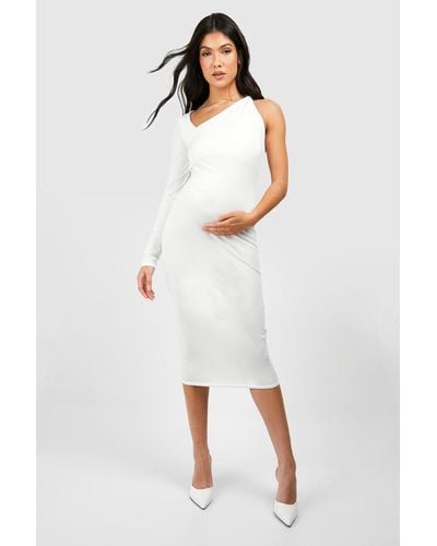 Boohoo Maternity Twist Sleeve Slinky Midi Dress - White