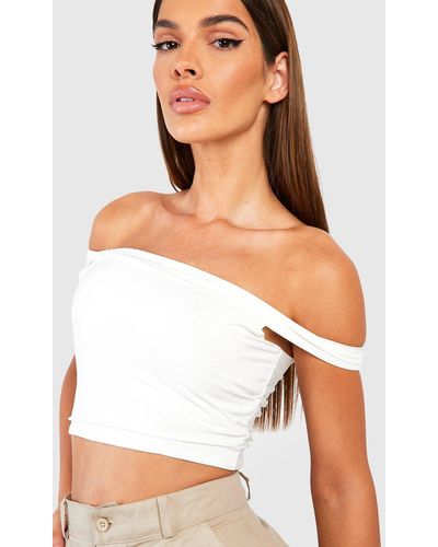 Boohoo Double Layer Off The Shoulder Crop Top - White