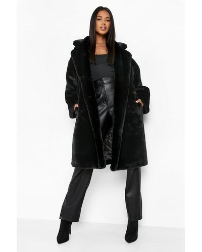 Boohoo Luxe Faux Fur Oversized Coat - Black