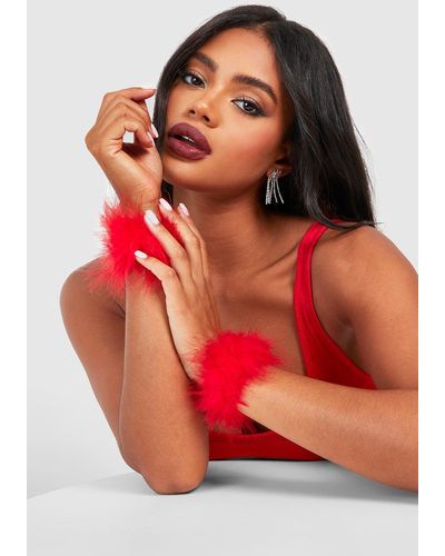 Boohoo Red Feather Cuffs