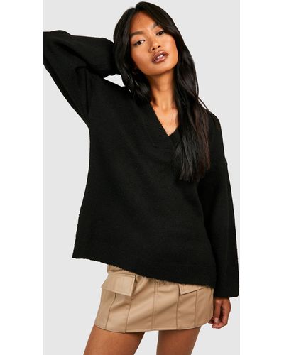 Boohoo Soft Knit Slouchy Sweater - Black