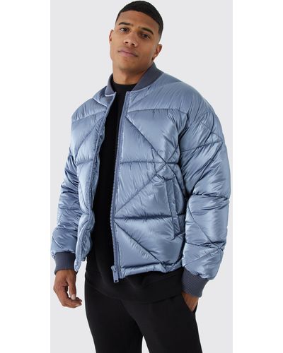 Boohoo Metallic Quilted Puffer Bomber - Blue