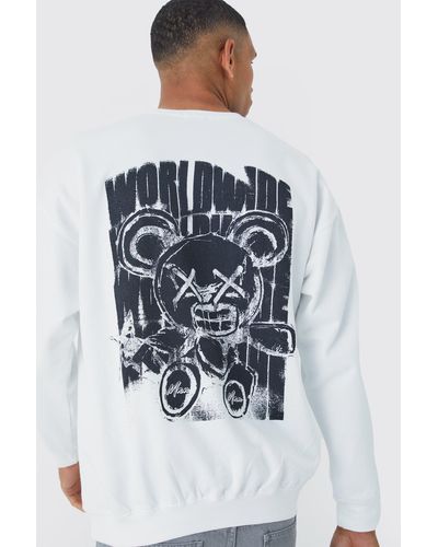 BoohooMAN Tall Oversized Teddy Graphic Sweatshirt - Blue