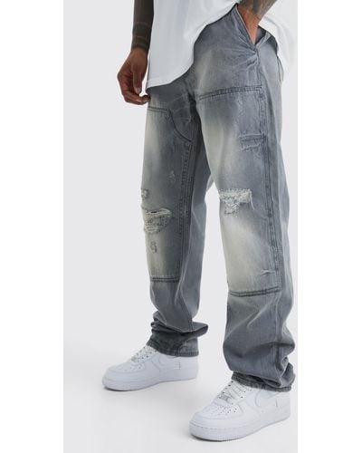 Boohoo Relaxed Rigid Dirty Wash Carpenter Jeans - Grey