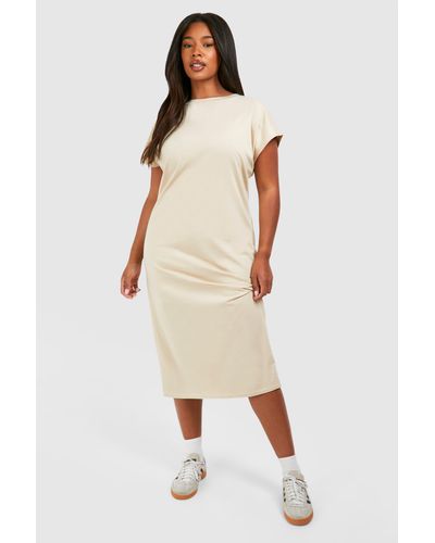 Boohoo Plus Cotton Elastane Cap Sleeve Midaxi T-shirt Dress - Natural